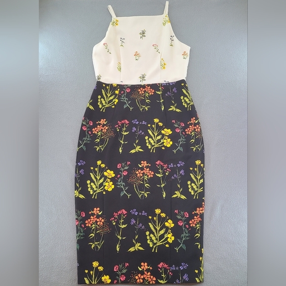 H&M Dresses & Skirts - H&M Women's Black & Cream Floral Strappy Form Fitting Midi Dress - Size 8